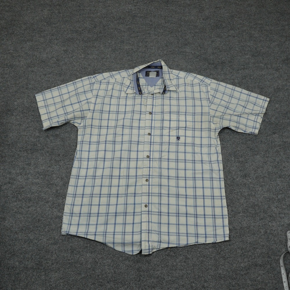 Wrangler TwentyX Shirt Mens Medium White Blue Plaid Short Sleeve Button Down